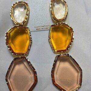 NWT Natasha Yellow & Amber Gem Stone Gold Statement Drop Dangle Earrings
